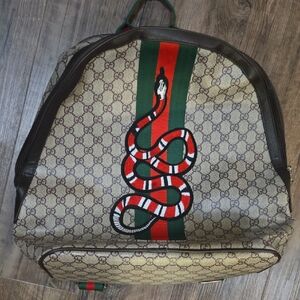 Gucci Beige Backpack with Red and Green Snake Motif